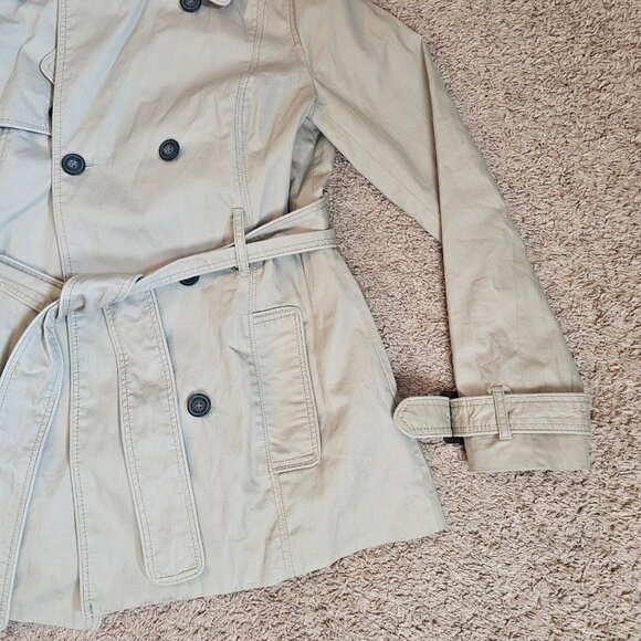 American Eagle Outfitters Trench Coat Womens Med Beige Double Breasted Belted - Picture 10 of 16